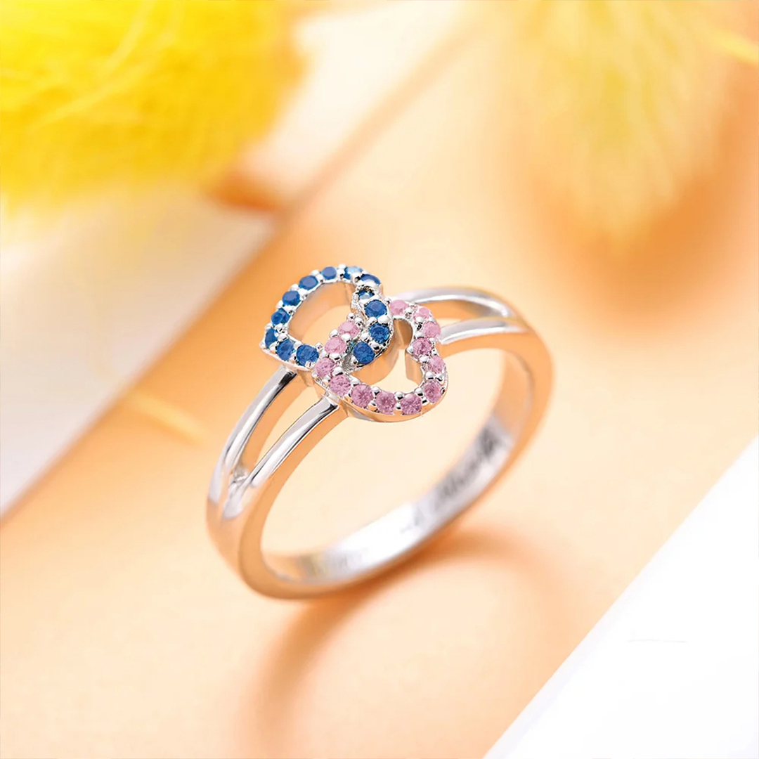 For Daughter - Custom Birthstone Double Heart Ring