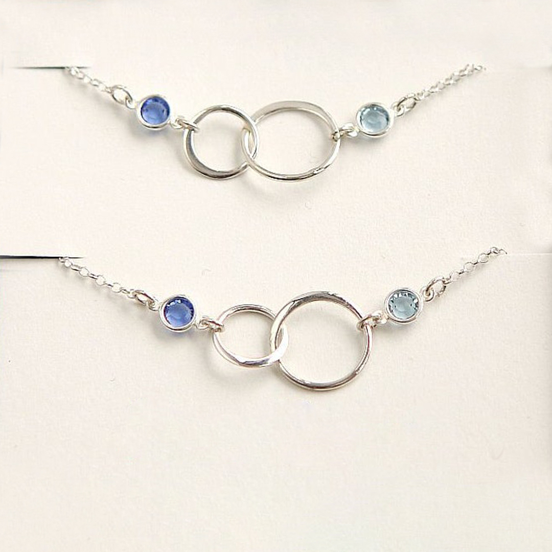 S925 Mother & Daughter Forever Linked Together Birthstone Custom Circle Bracelet