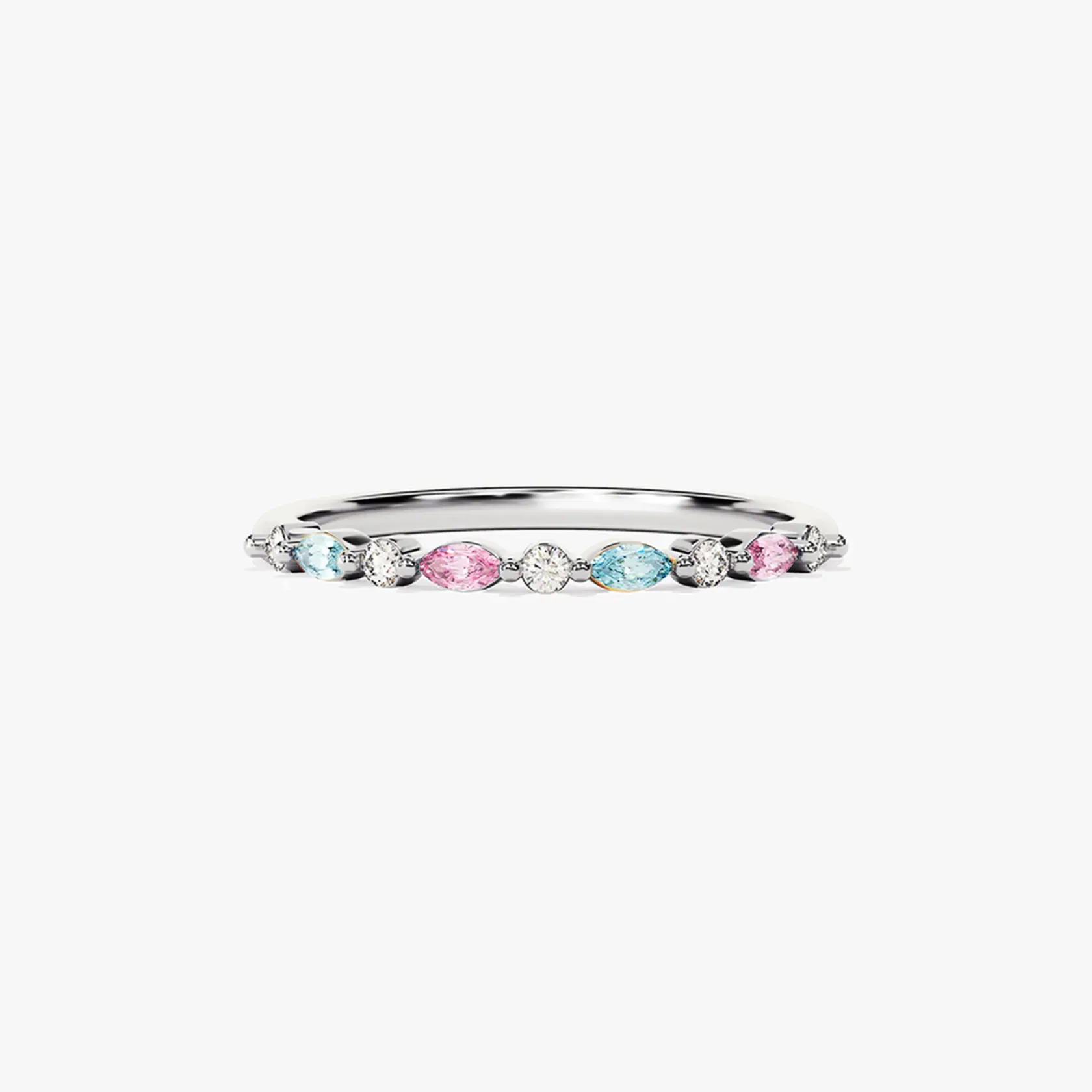 For Memorial - Mama of An Angel Blue & Pink Diamond Thin Ring
