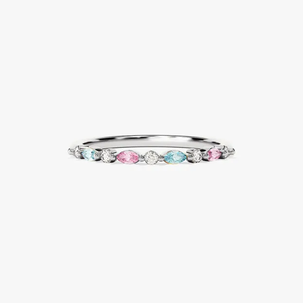 For Memorial - Mama of An Angel Blue & Pink Diamond Thin Ring