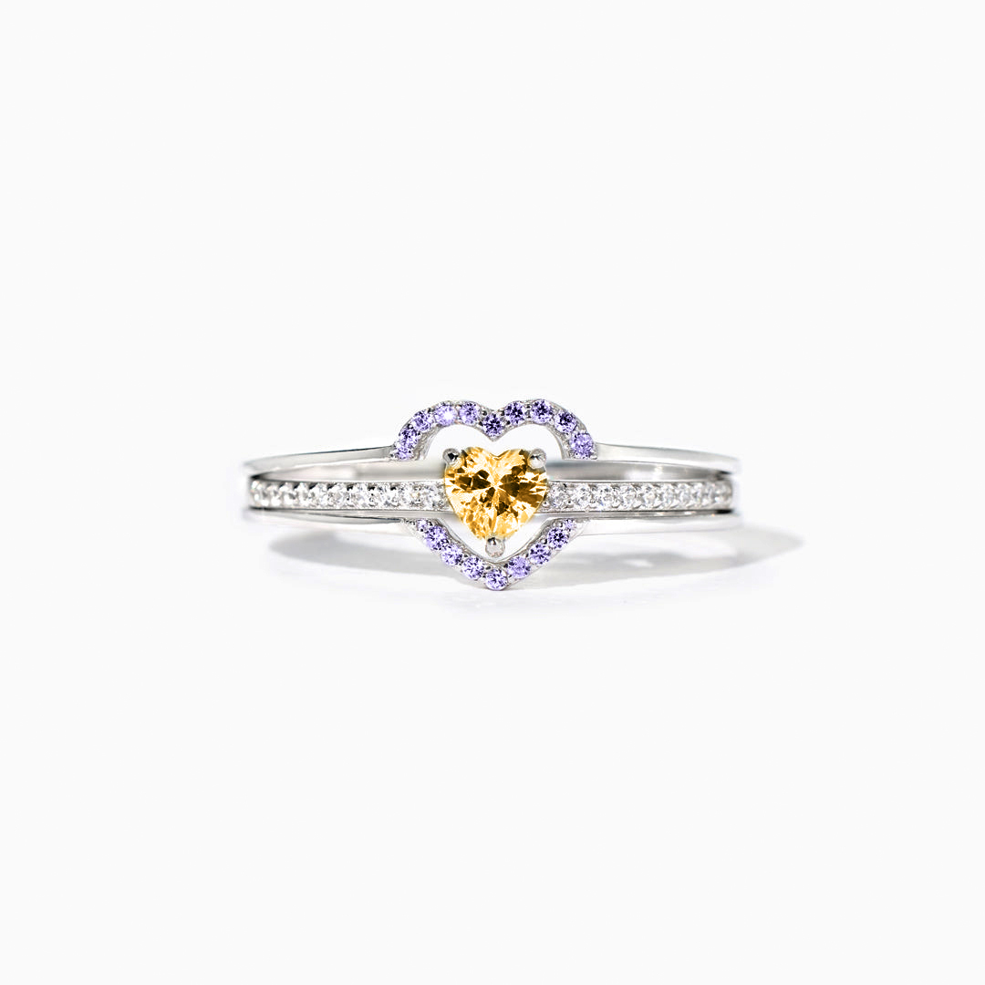 S925 Mother & Daughter  Forever Linked Together Custom Birthstone Heart Ring