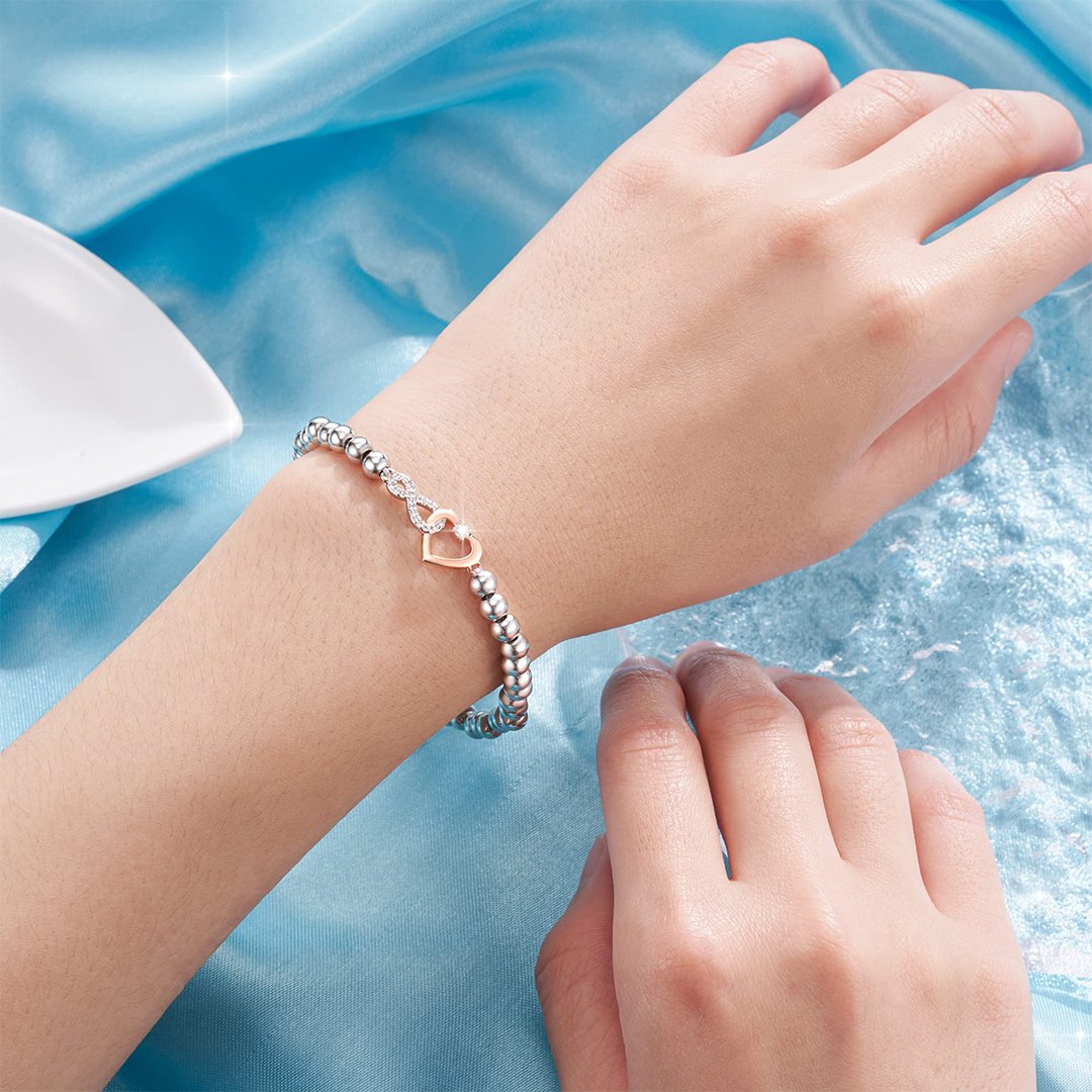 For Daughter - Mother and Daughter Forever Linked Together Infinite Love Beaded Bracelet