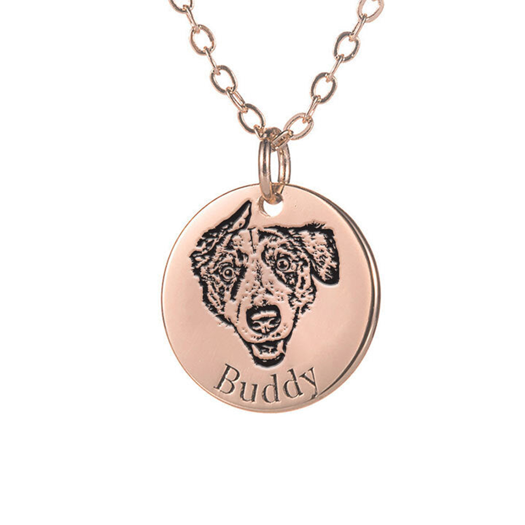Custom Pet Face and Name Necklace