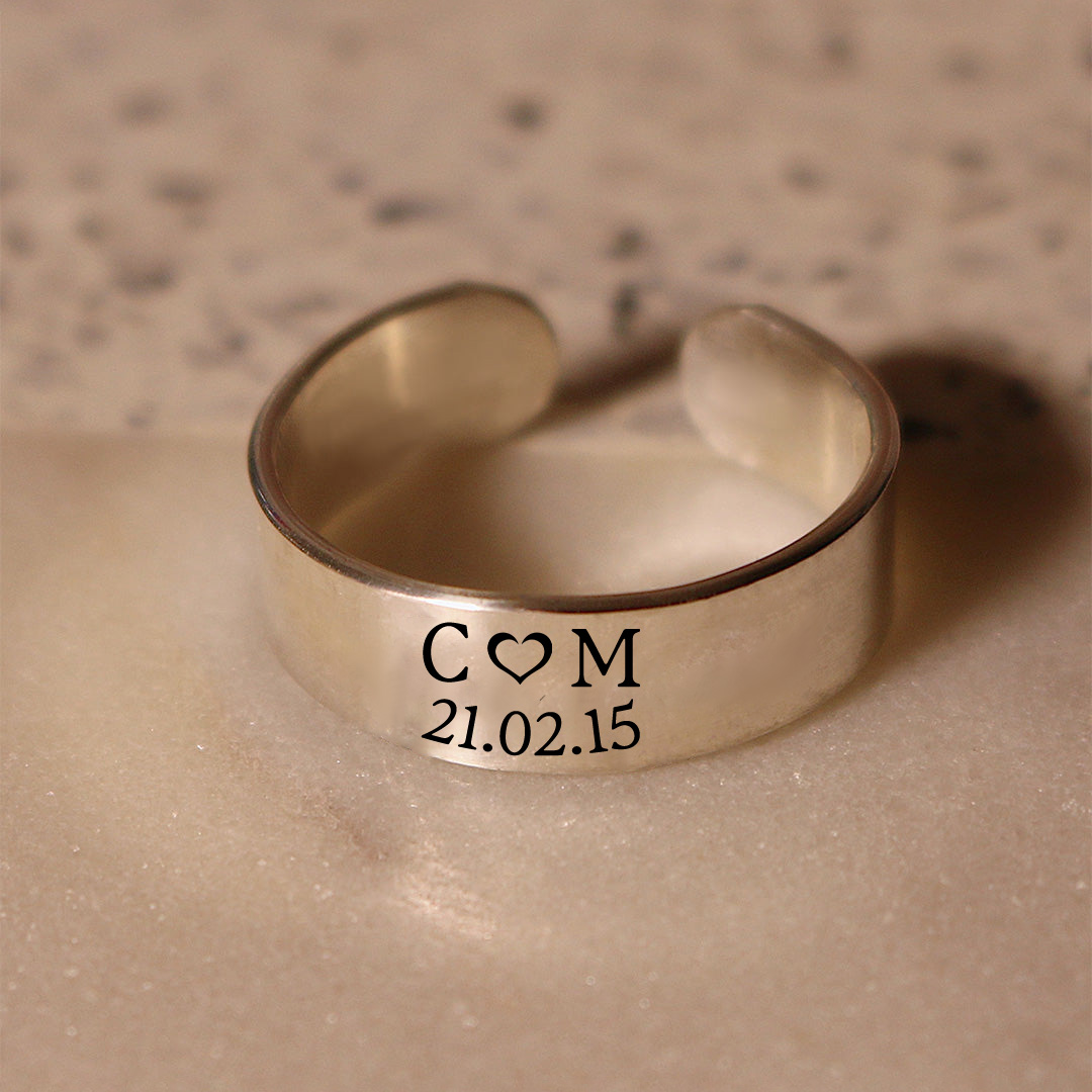 For Love - Custom Initials & Special Date Wide Band Ring