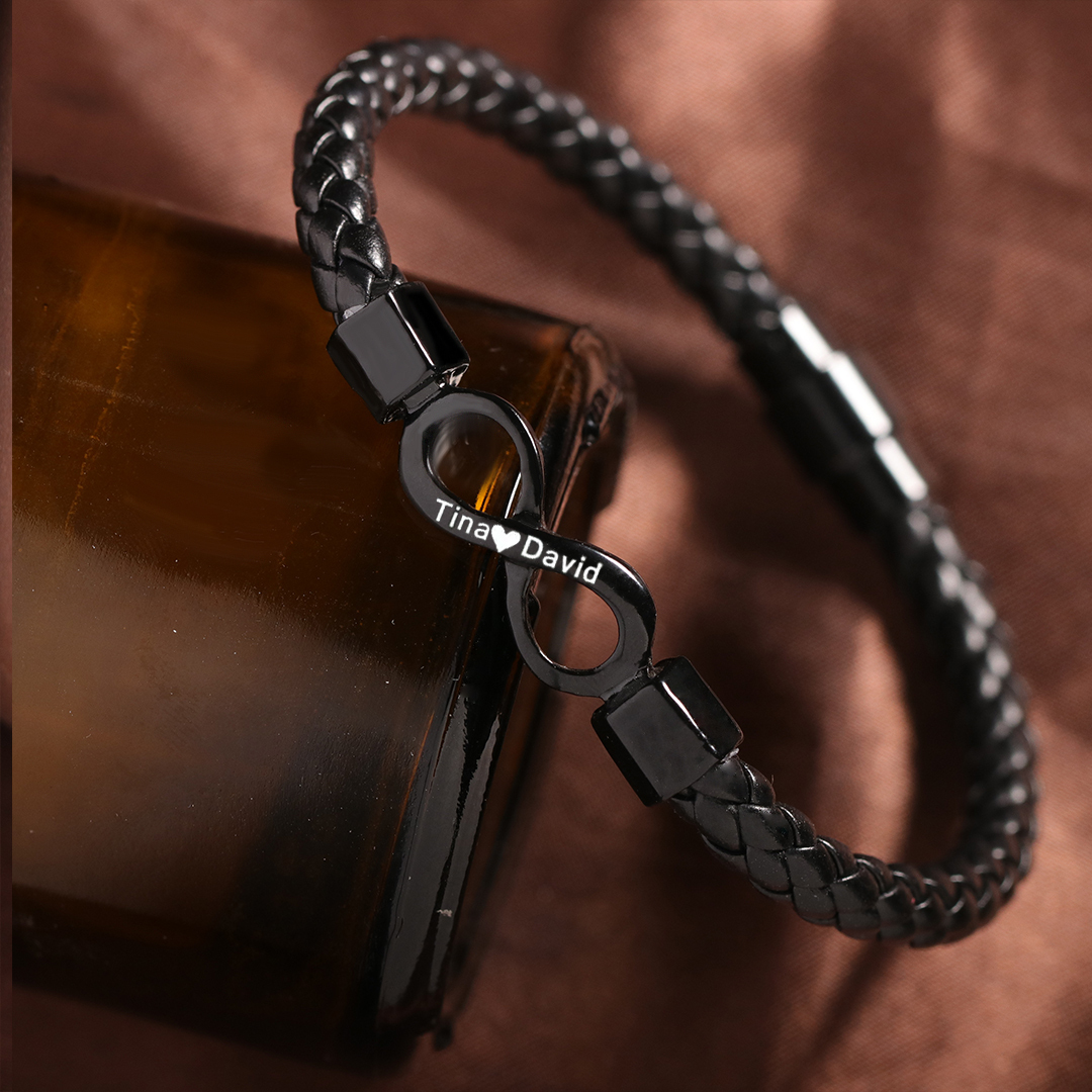 Personalized 2 Names Infinity Leather Bracelet