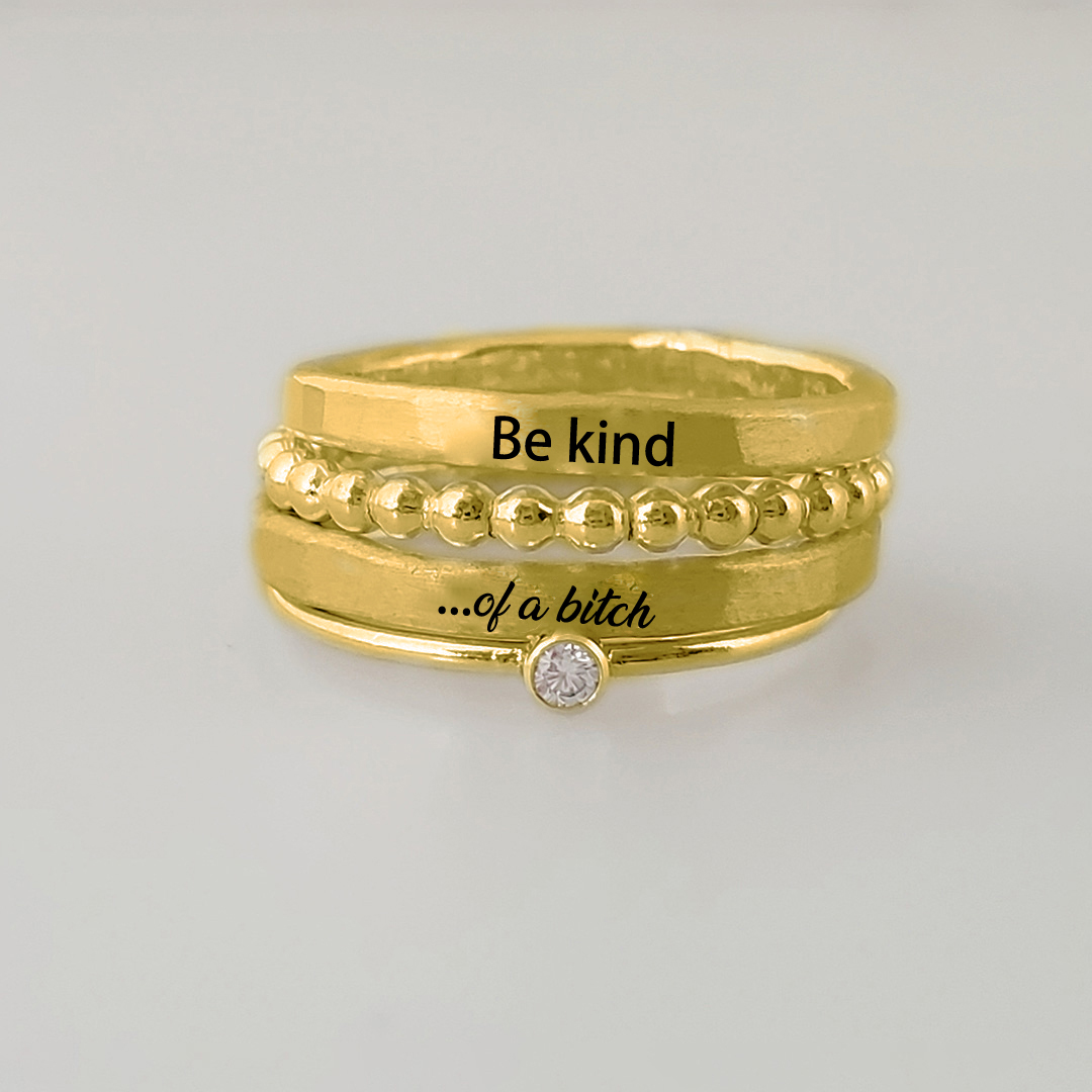S925 Be Kind ...Of A Bi❤️ch Stacked Ring - 4 Rings Set