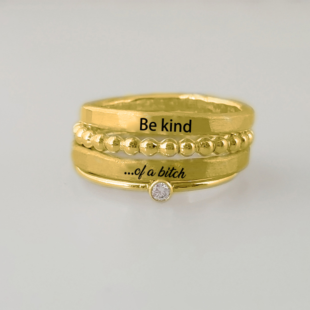 S925 Be Kind ...Of A Bi❤️ch Stacked Ring - 4 Rings Set