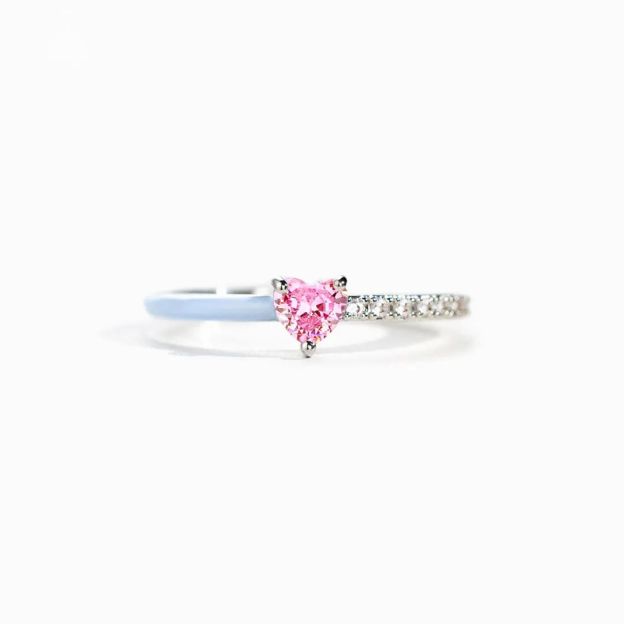 For Memorial - Mama Of An Angel Pink Heart & Blue Heart Ring