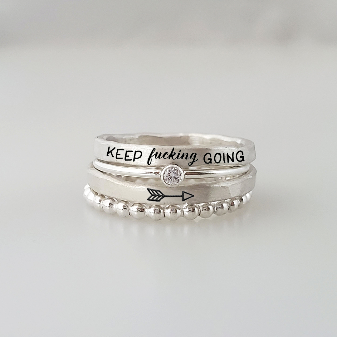 S925 Keep Fu??king Going Stacked Ring - 4 Rings Set