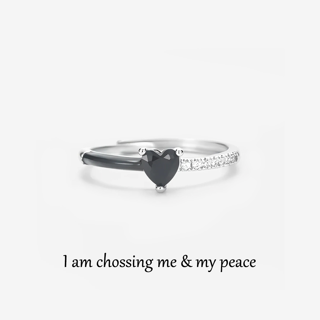 For Self - I’m Choosing Me And My Peace Black Ceramic Heart-shaped Ring