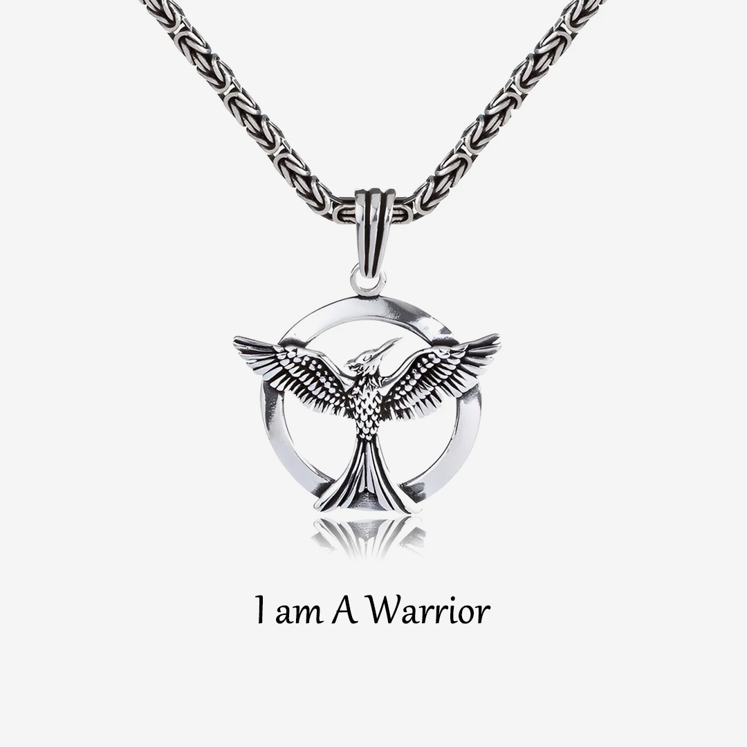 S925  I Will Fly On Scorched Wings Circle Phoenix Necklace For Men