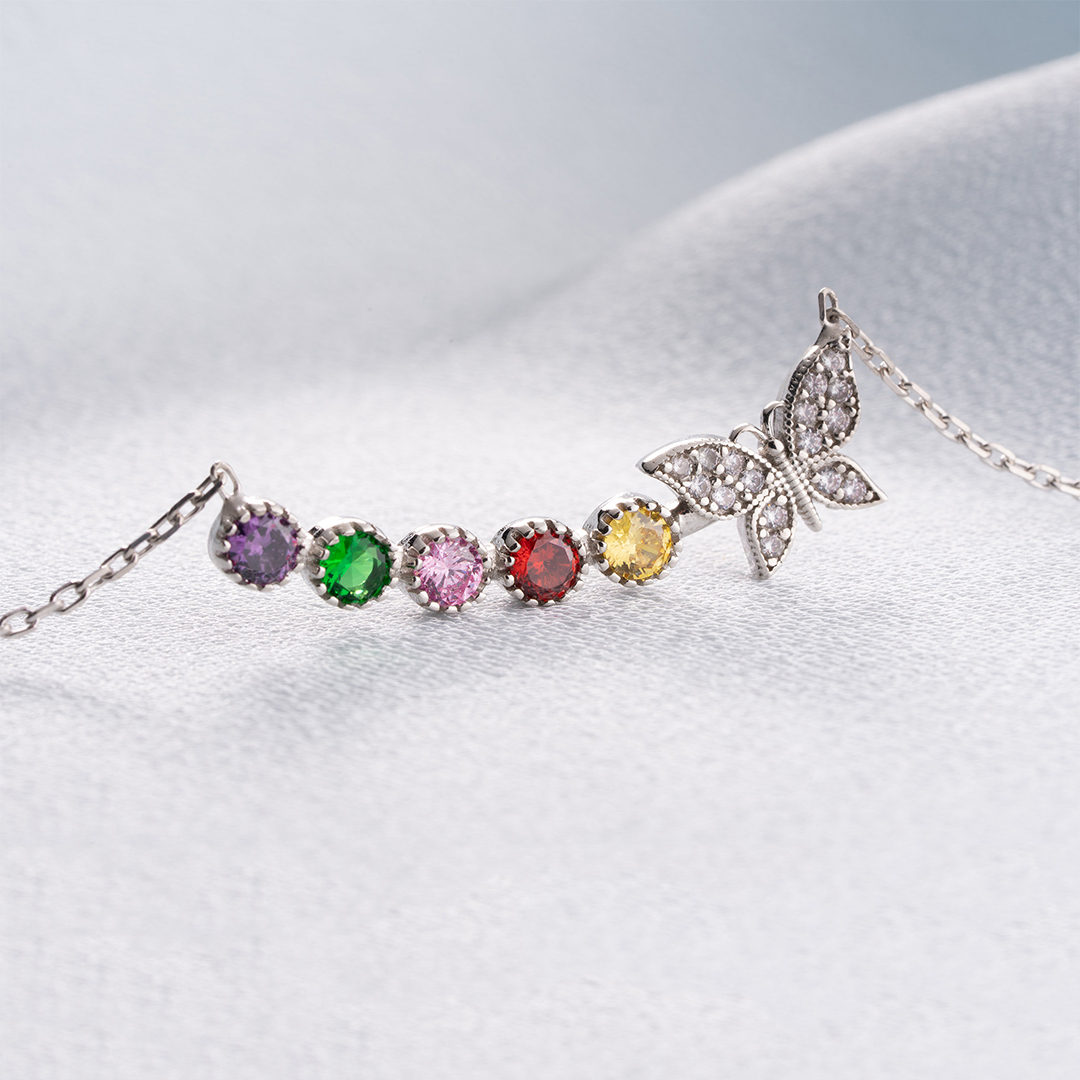 For Mother/Grandma - Personalized Butterfly Birthstone Necklace