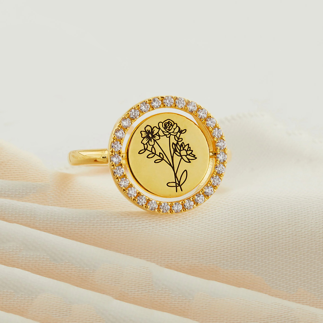 For Mama/Nana -  Rotatable round flower custom diamond Ring