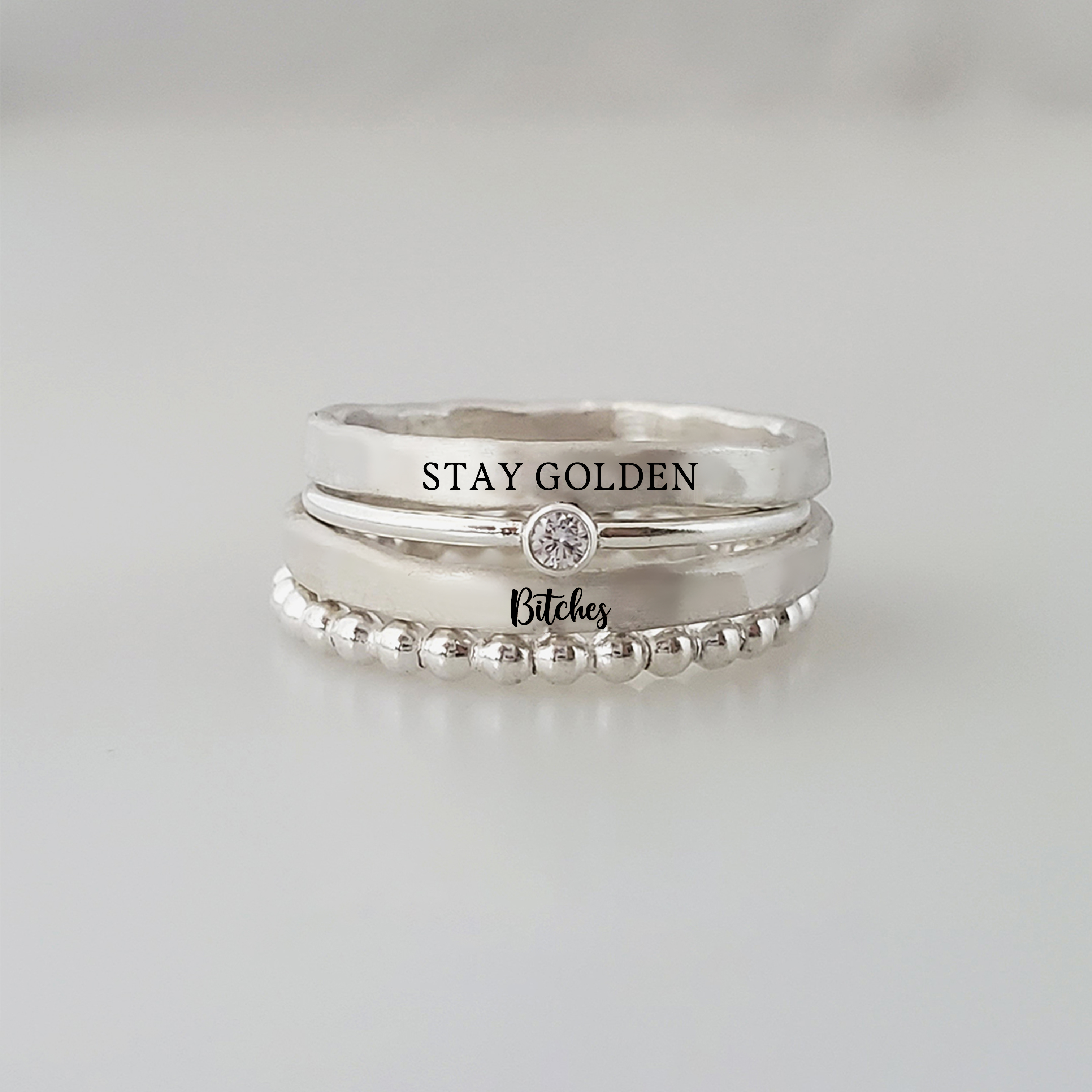 S925 Stay Golden Stacked Ring - 4 Rings Set