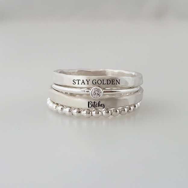 S925 Stay Golden Stacked Ring - 4 Rings Set