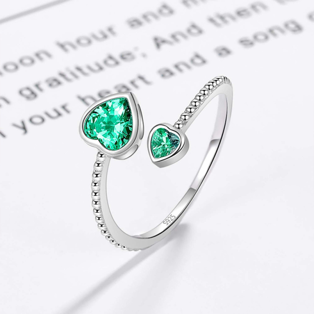 S925 The Love Between Grandmother And Granddaughter Is Forever Double Heart Birthstone Custom Ring