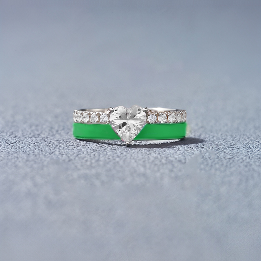 Mental Health Green Enamel Heart Ring