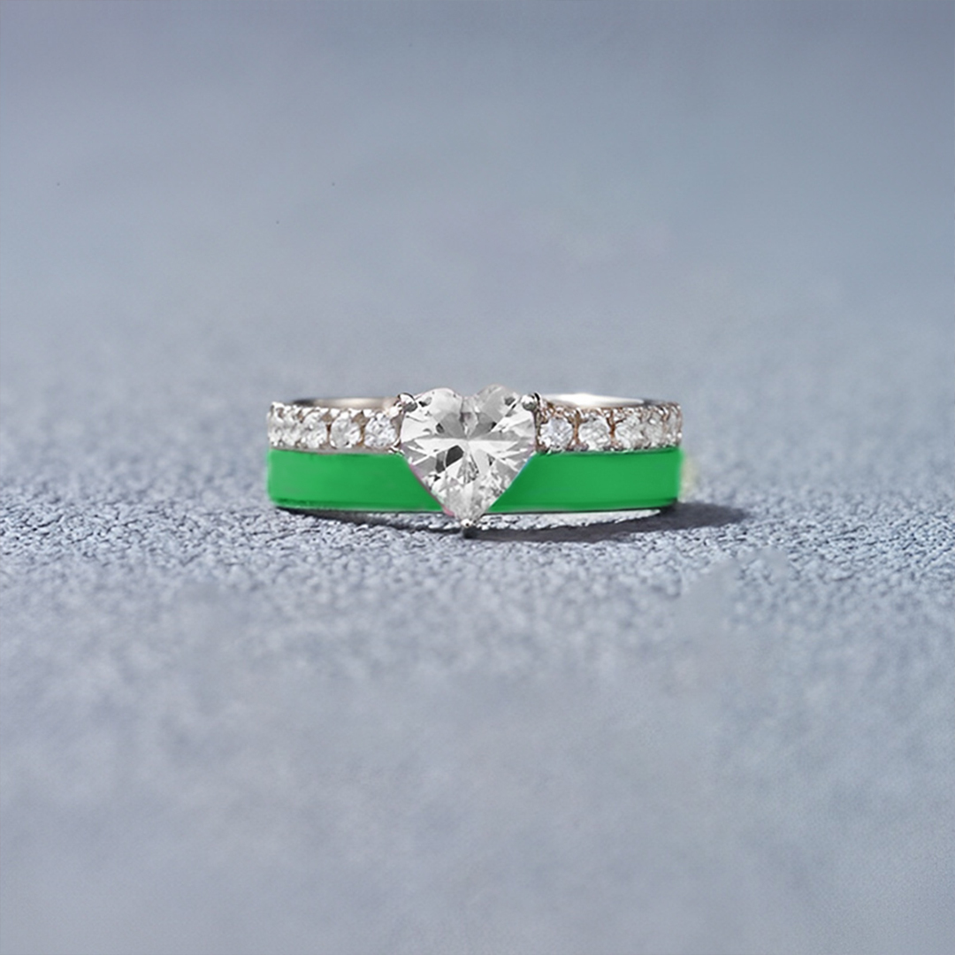 Mental Health Green Enamel Heart Ring