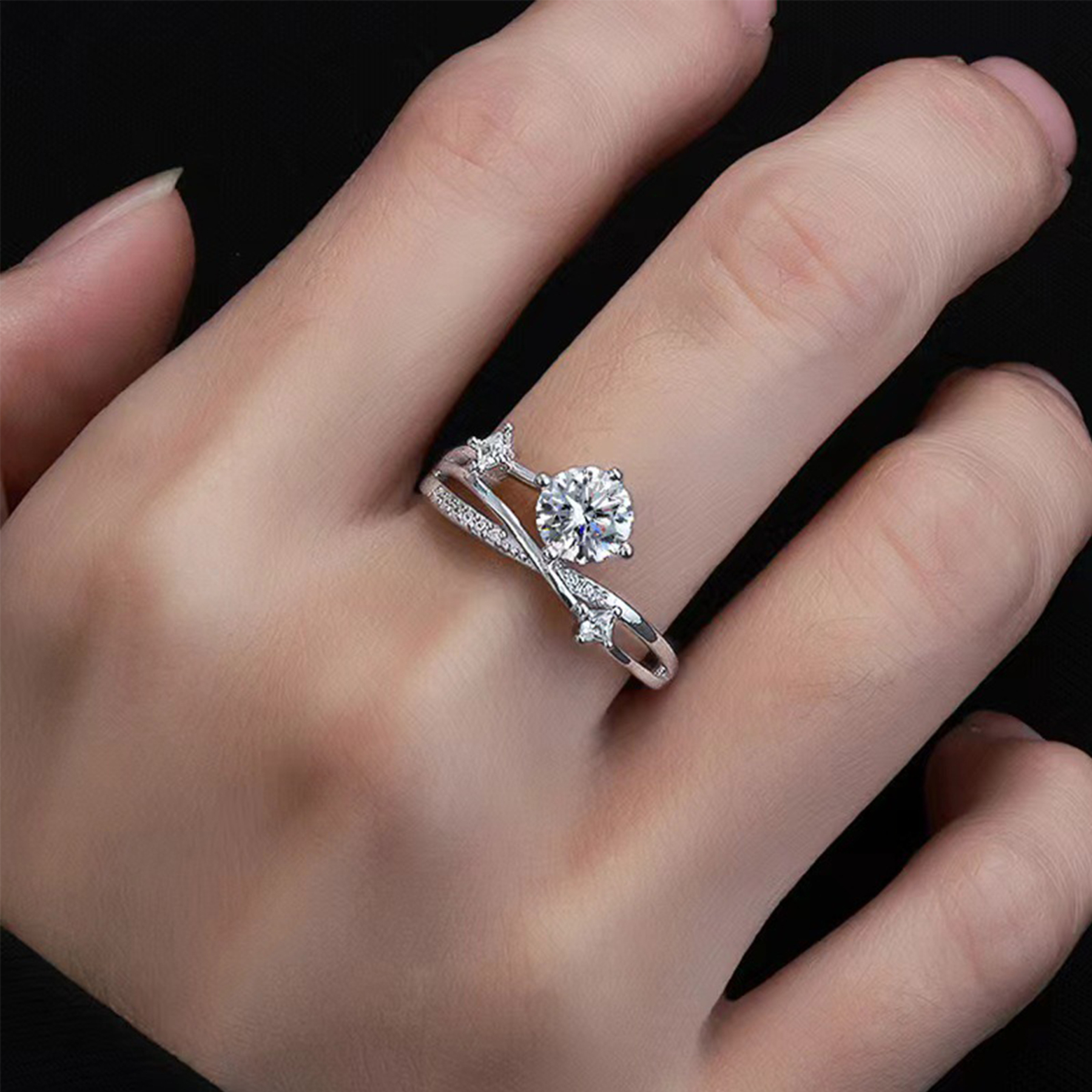 Diamond Cross Open Ring