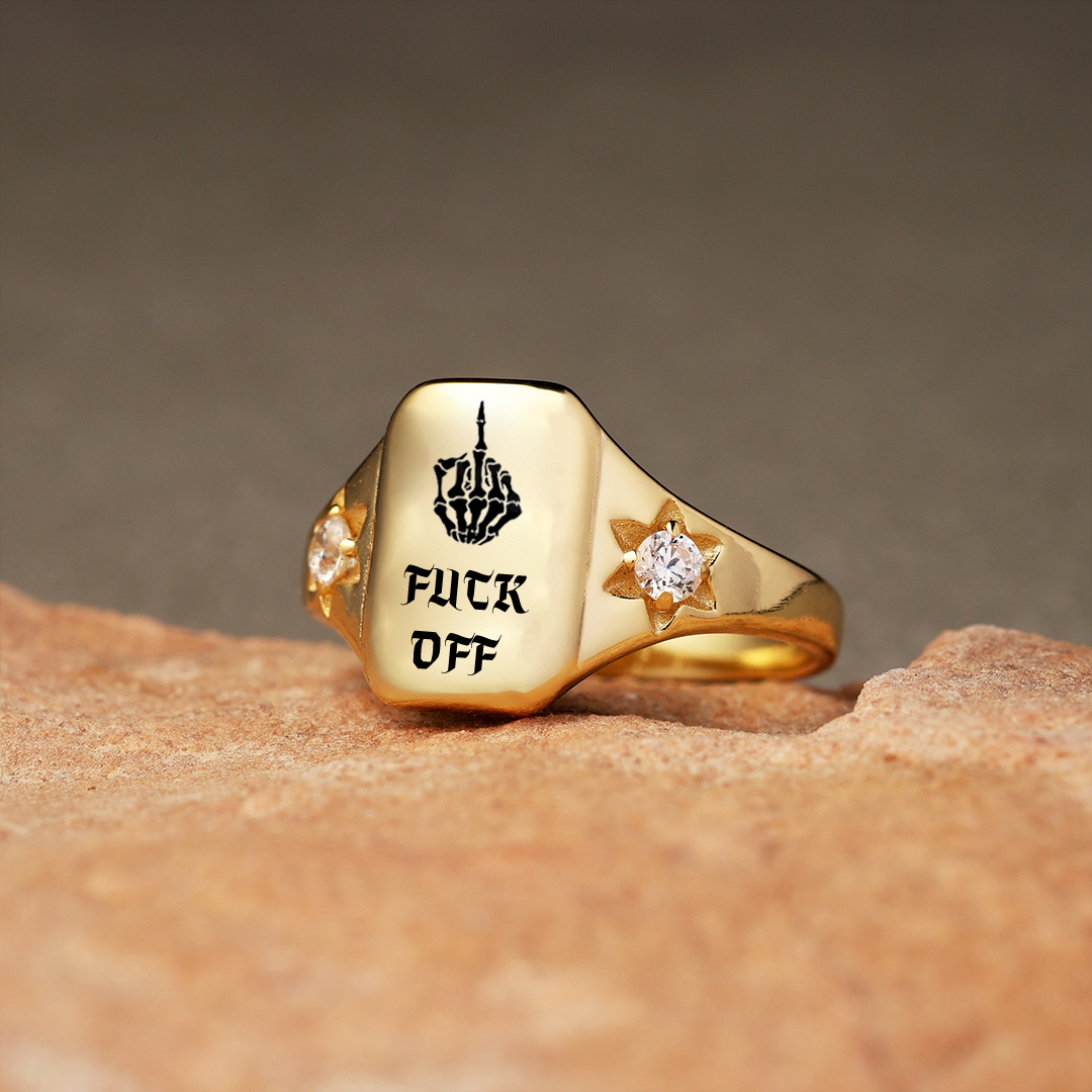 S925 FUCK OFF Square Ring 