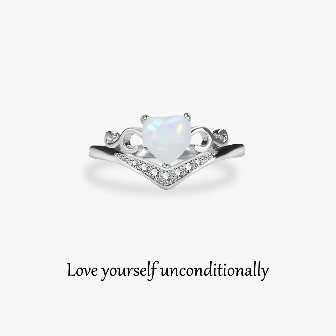 S925 Self Love Heart Crown Opal lettering Ring