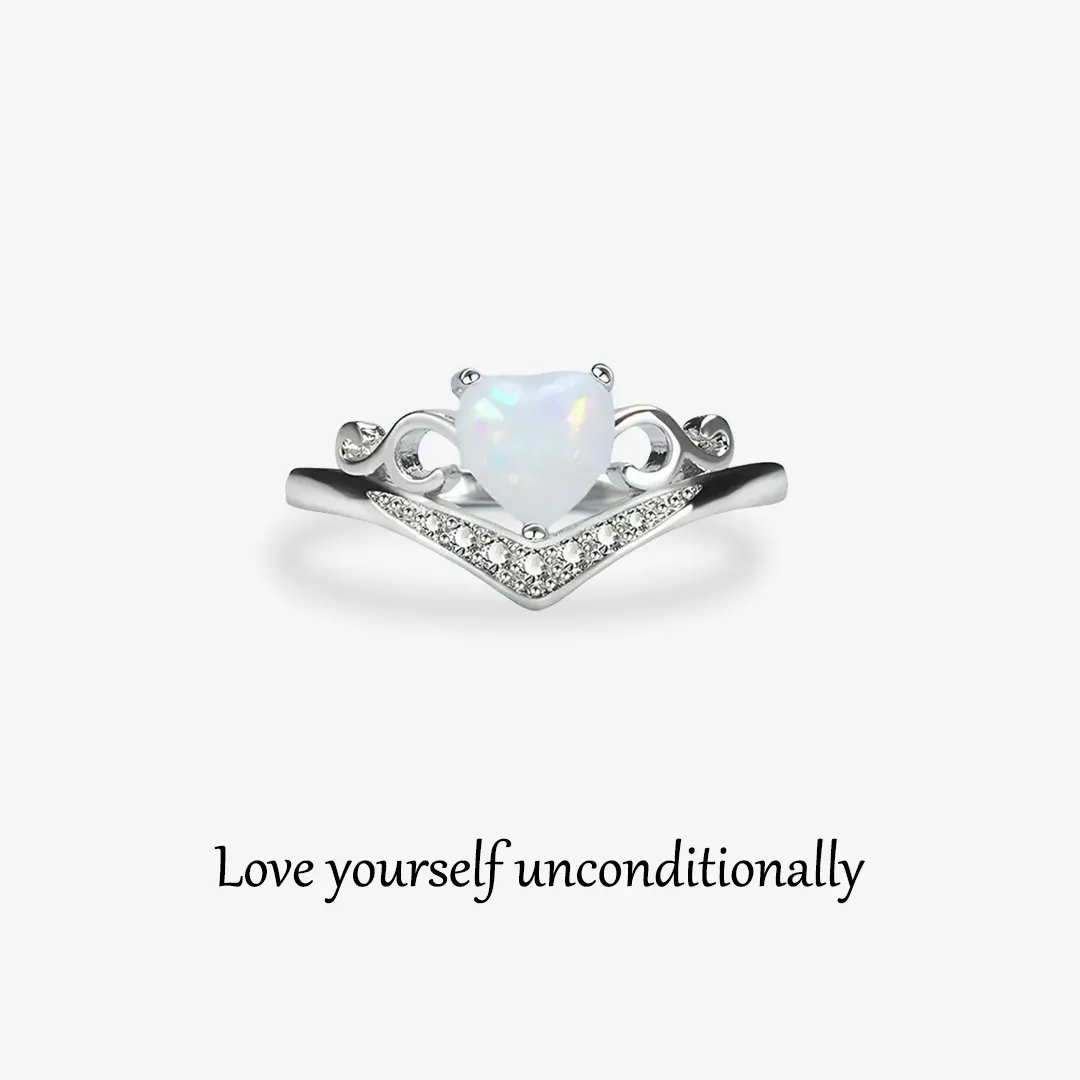 S925 Self Love Heart Crown Opal lettering Ring