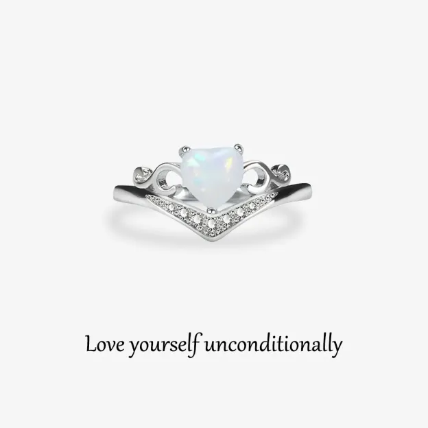 S925 Self Love Heart Crown Opal lettering Ring