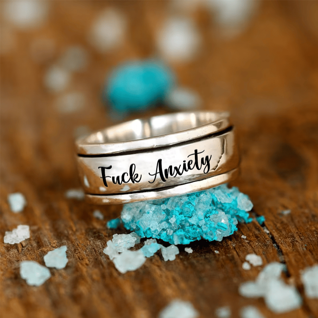 S925 Fuck Anxiety Rotatable Circle Ring