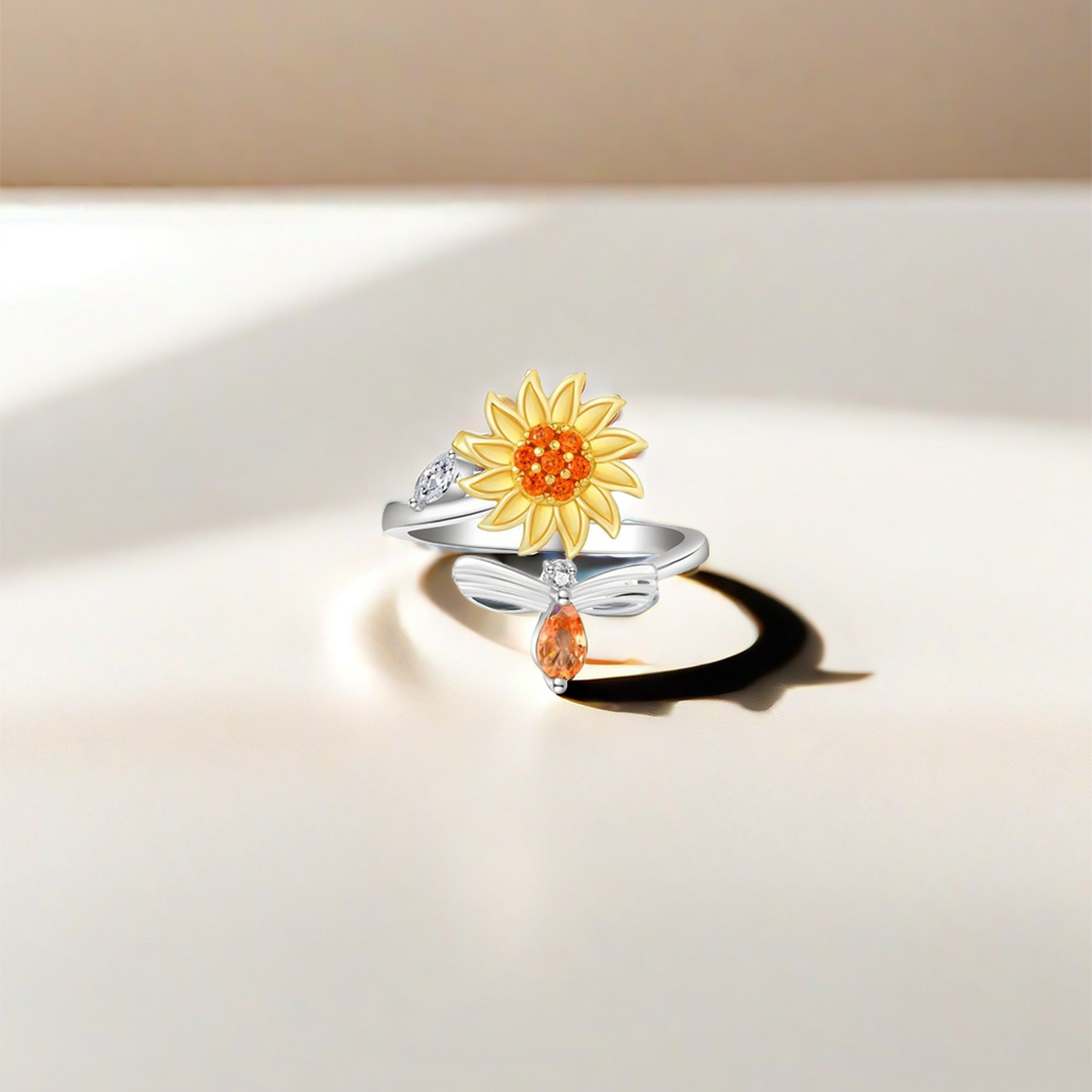 S925 Fuck Anxiety Rotatable Bee Ring