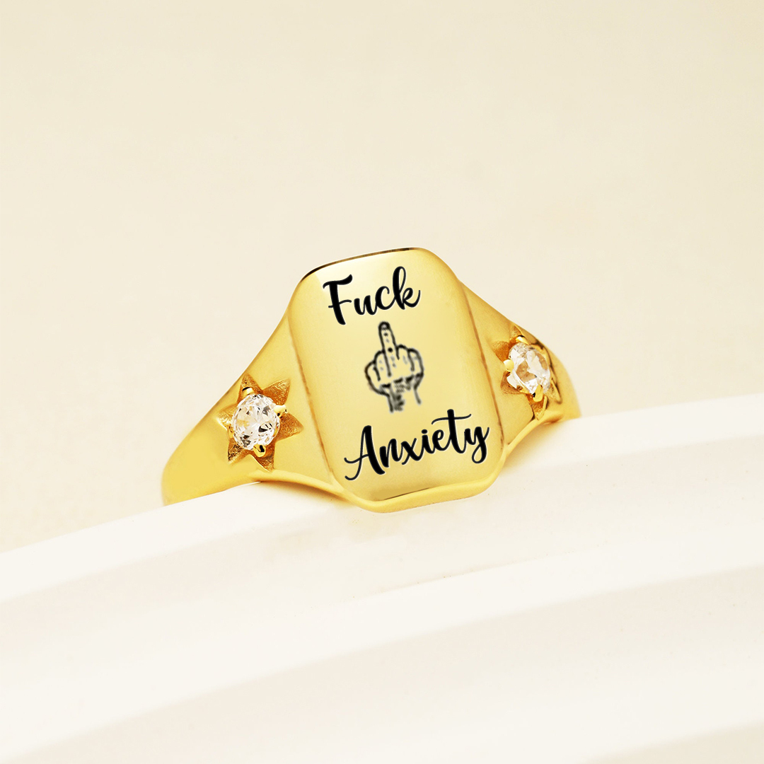 S925 Fuck Anxiety Square Ring
