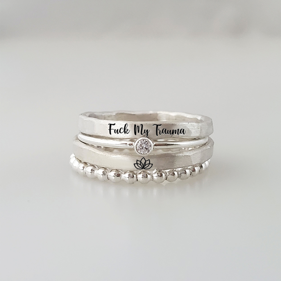 S925 Fuck My Trauma Stacked Ring - 4 Rings Set