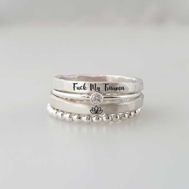 S925 Fuck My Trauma Stacked Ring - 4 Rings Set