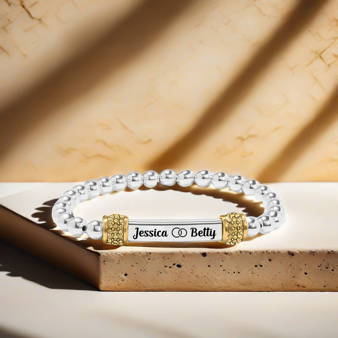 Mother & Daughter Forever Linked Together Customed Name Bead Stretch Bracelet