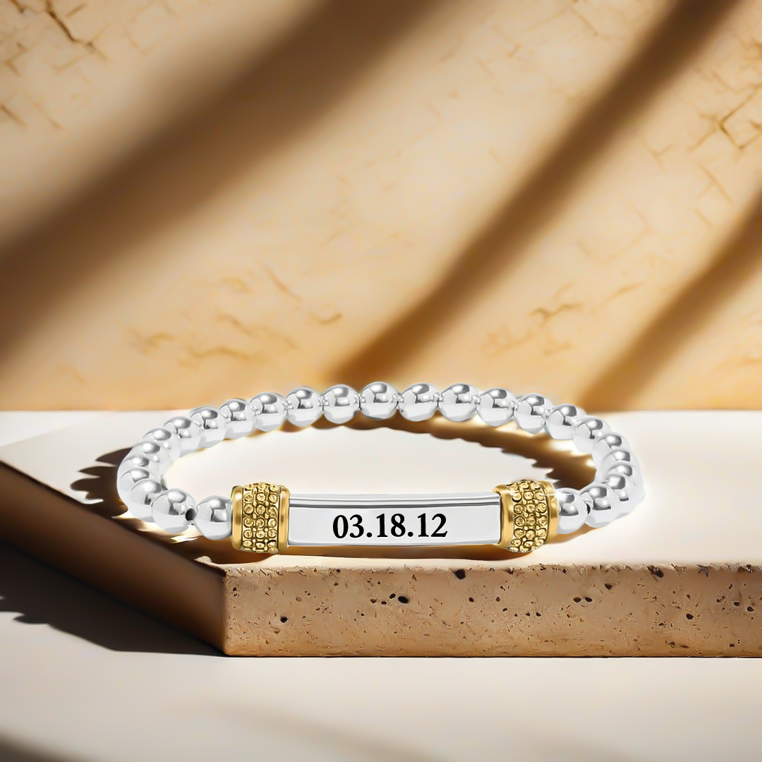 Customized Date With Diamond Bead Bracelet