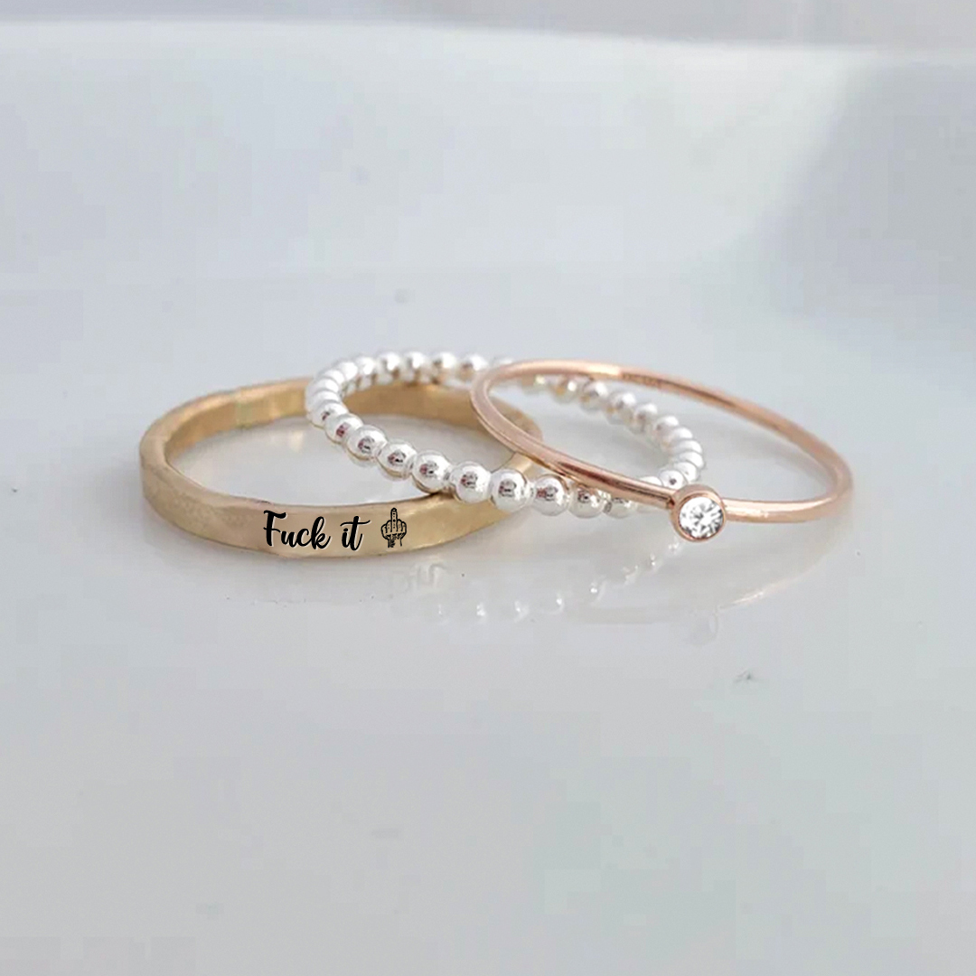 S925 Fuck It Stacked Ring - 3 Rings Set