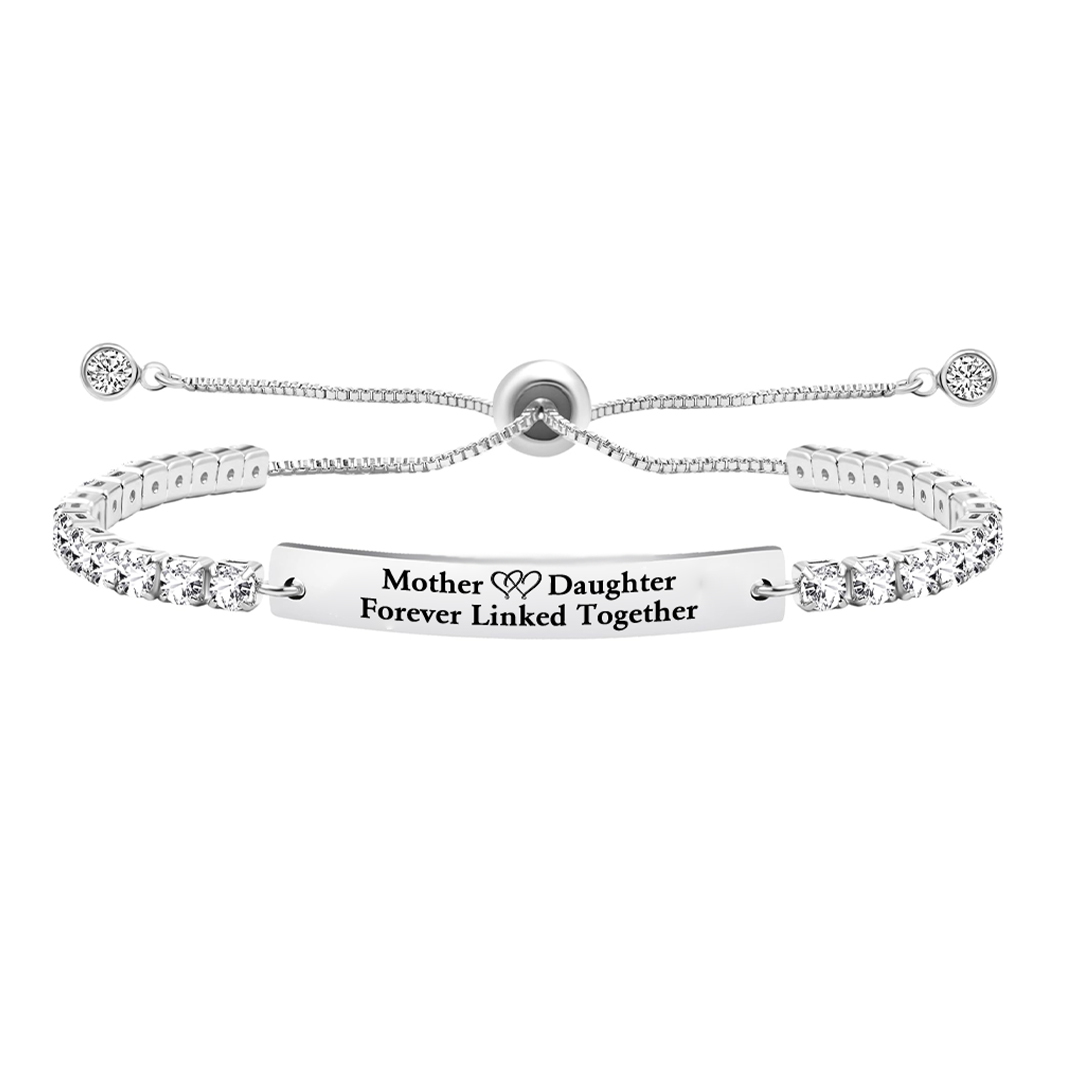 Mother and Daughter Forever Linked Together Long Strip Tennis Bracelet