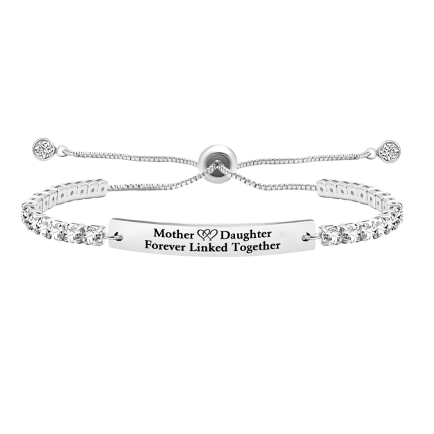 Mother and Daughter Forever Linked Together Long Strip Tennis Bracelet