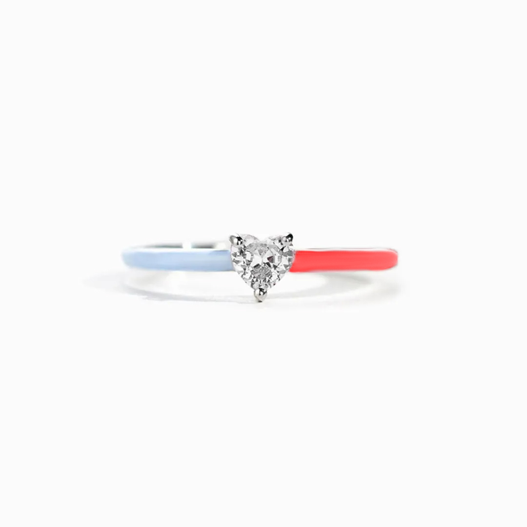 Fuck Diabetes White Diamond Red & Blue Ring
