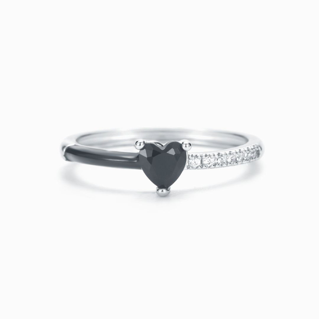For Self - Me to me Black Ceramic Heart-shaped Ring