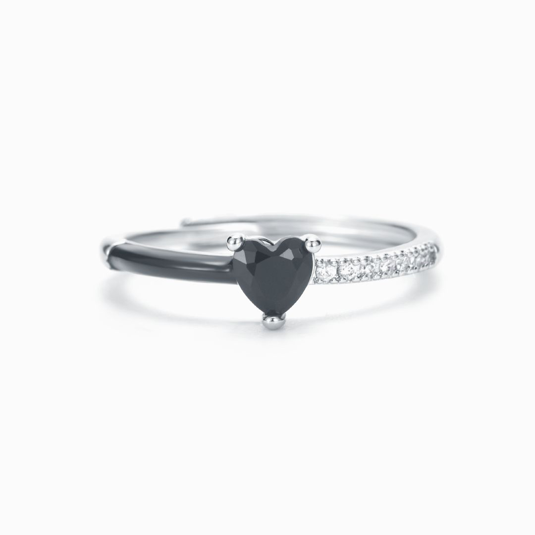 For Self - I’m Choosing Me And My Peace Black Ceramic Heart-shaped Open Ring
