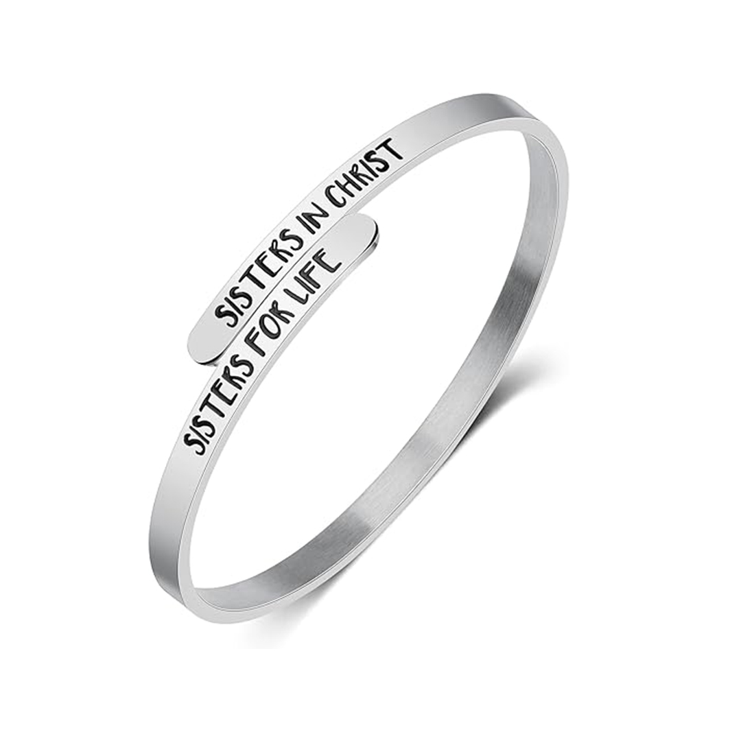 For Sister - Sisters In Christ Sisters For Life Engraved Cuff Bracelet