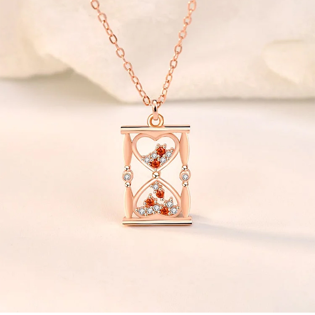 Carpe Diem Heart Hourglass Necklace