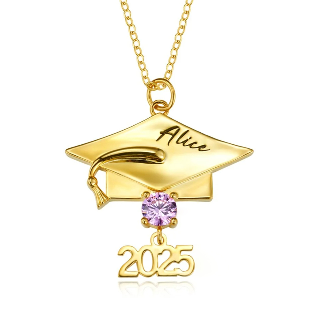 Personalized Name & Birthstone Custom Graduation Cap Necklace
