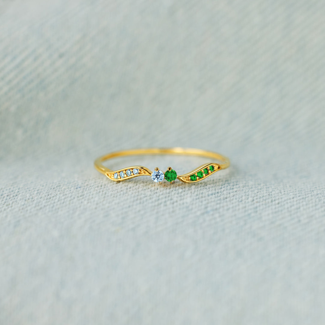 Mother & Daughter forever linked together Personalized Double Stone Wavy Ring
