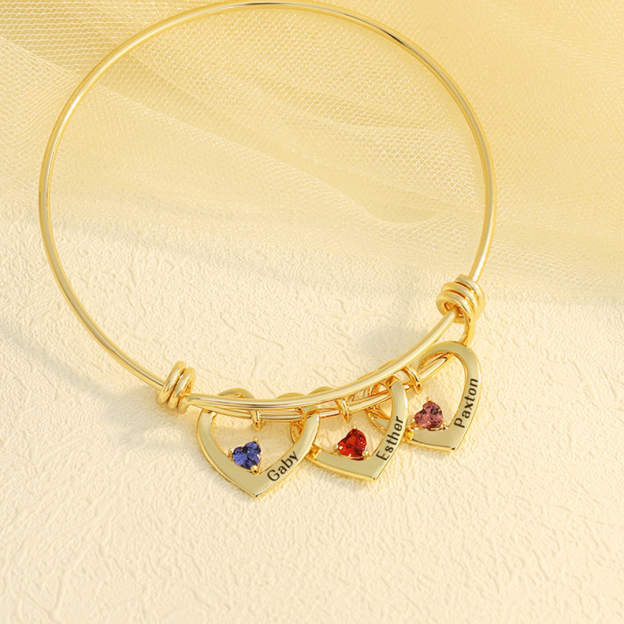 For Mom- Name And Birthstone Custom bangle