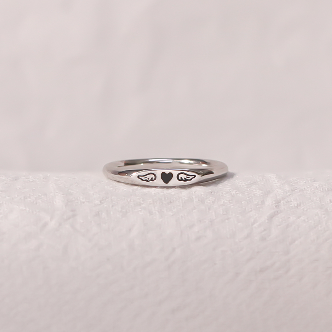 For Memorial - Tiny Heart With Wings Ring