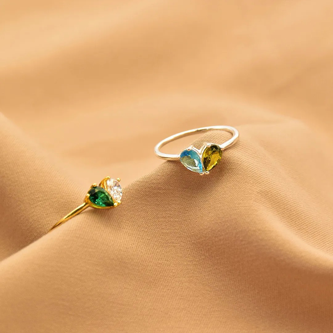 Mother & Daughter Customized Birthstones Heart Ring