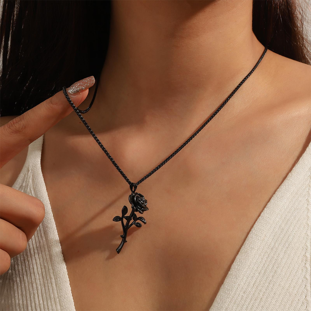 Black rose stands for survival Necklace