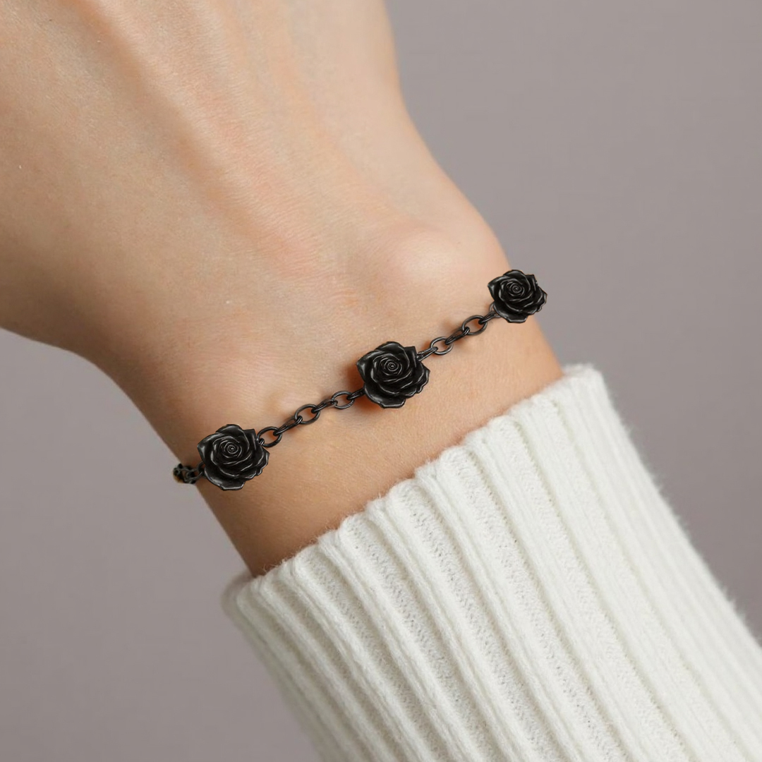 Black rose stands for survival Open Bracelet
