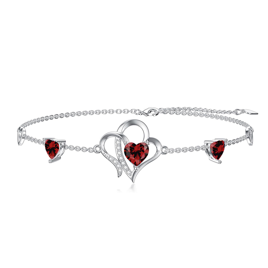For Daughter-in-Law - S925 Birthstone Double Heart Bracelet